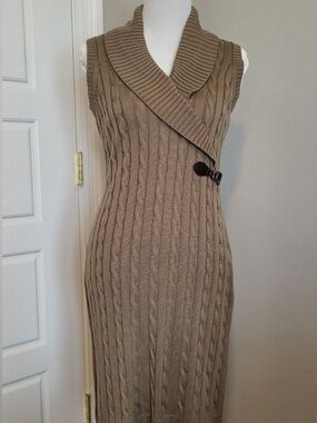 Calvin Klein Taupe Cable Knit Sleeveless Sweater Dress